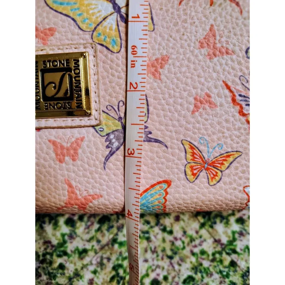 Pink Butterfly Leather Stone Mountain Wallet
